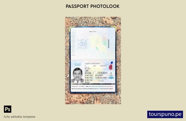 listo para imprimir la plantilla de presentación fotográfica del pasaporte de Ug
